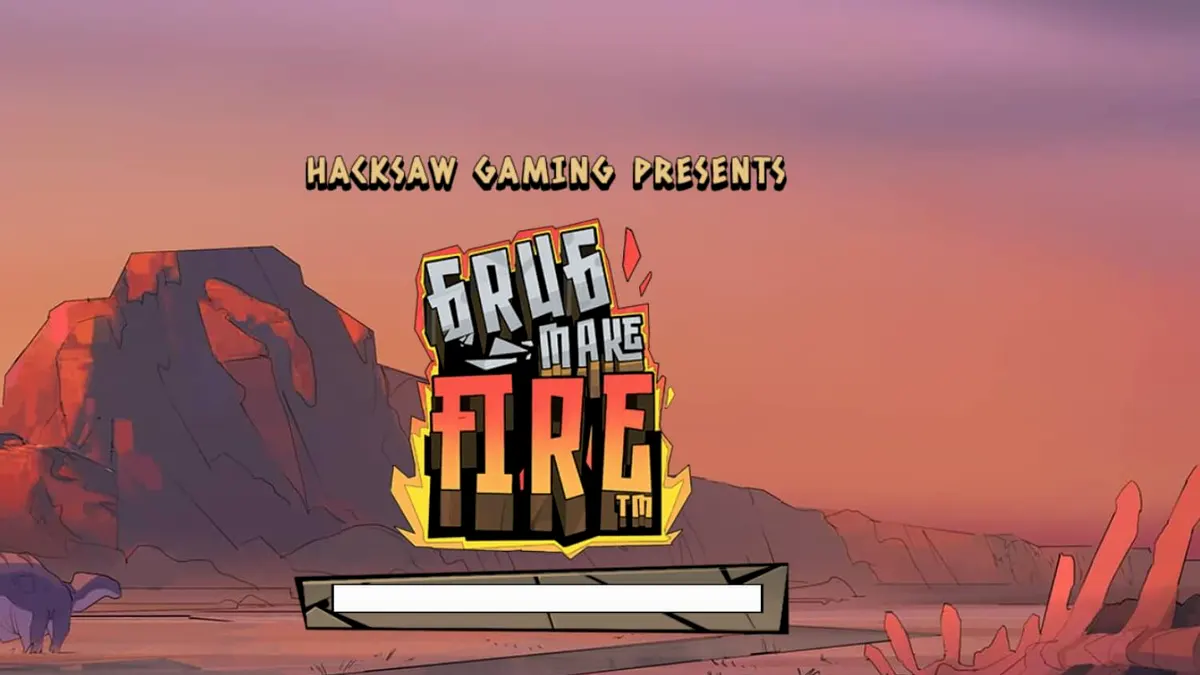 Tampilan visual slot Grug Make Fire dengan tema prasejarah yang intens