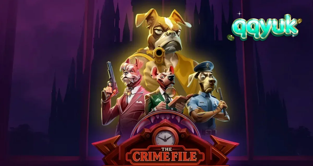 Tampilan antarmuka slot The Crime File dengan tema detektif noir